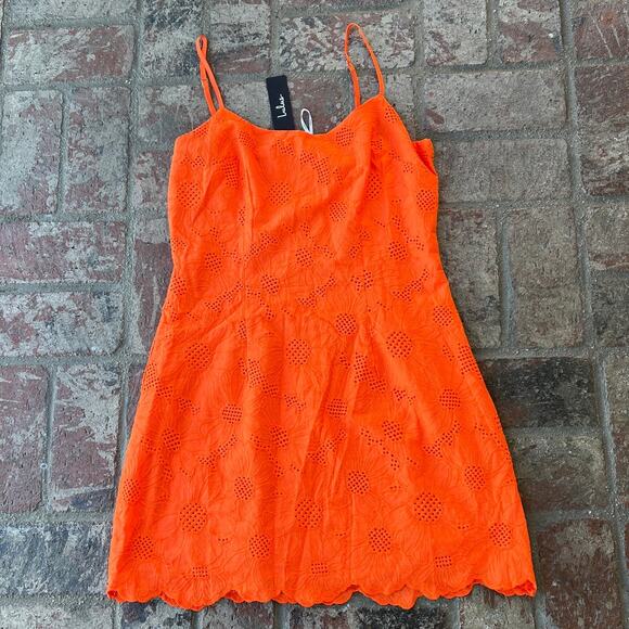 Lulus Floral Orange Dress Spaghetti Strap Mini Size M NWT Zip Back - Picture 1 of 3